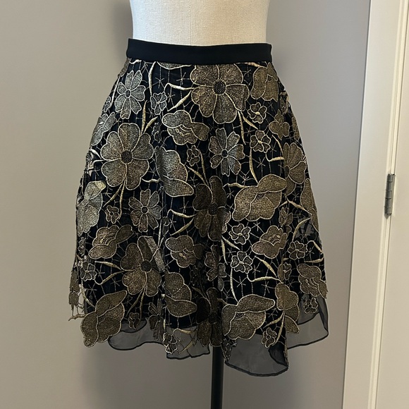 Anthropologie Eva Franco Gilt Bouquet Skirt Black Gold Lace - Picture 4 of 16